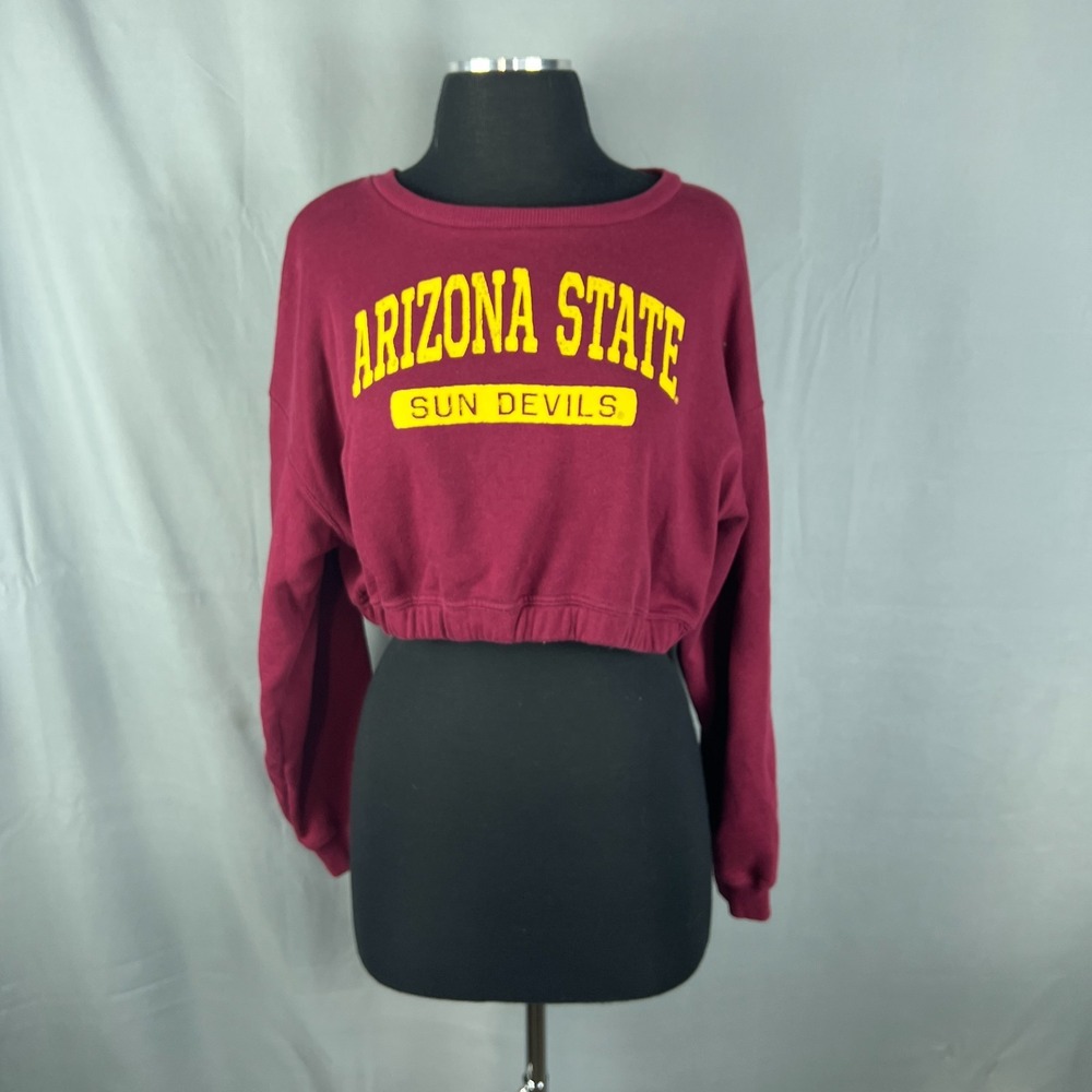 Arizona State Sun Devils Cropped Sweatshirt Womens Small Maroon Zoozatz NCAA